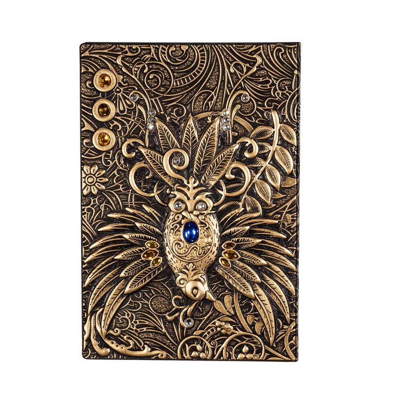 molshine A5 (5.5" x 8.3") Embossed Journals Vintage Notebook,Retro Leather Bronze Diary,100 Sheets Paper,Hardcover Travel Notepad for Writing,Sketchbook,Collection,Gift,Decoration, Phoenix(Bronzed) - Image 2